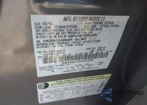 2005 Ford Freestyle Limited from USA, damaged, VIN 1FMZK06155GA55328